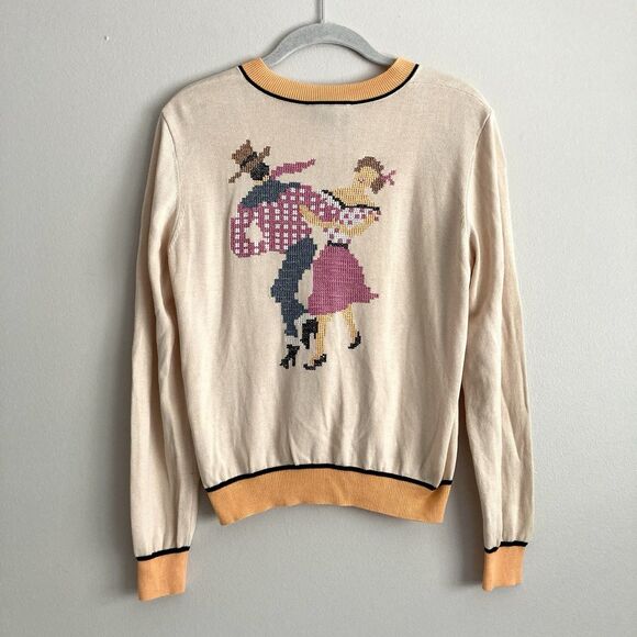 ModCloth Womens Dancing Embroidered Cardigan Sweater Size Medium Cotton Blend - Picture 7 of 10